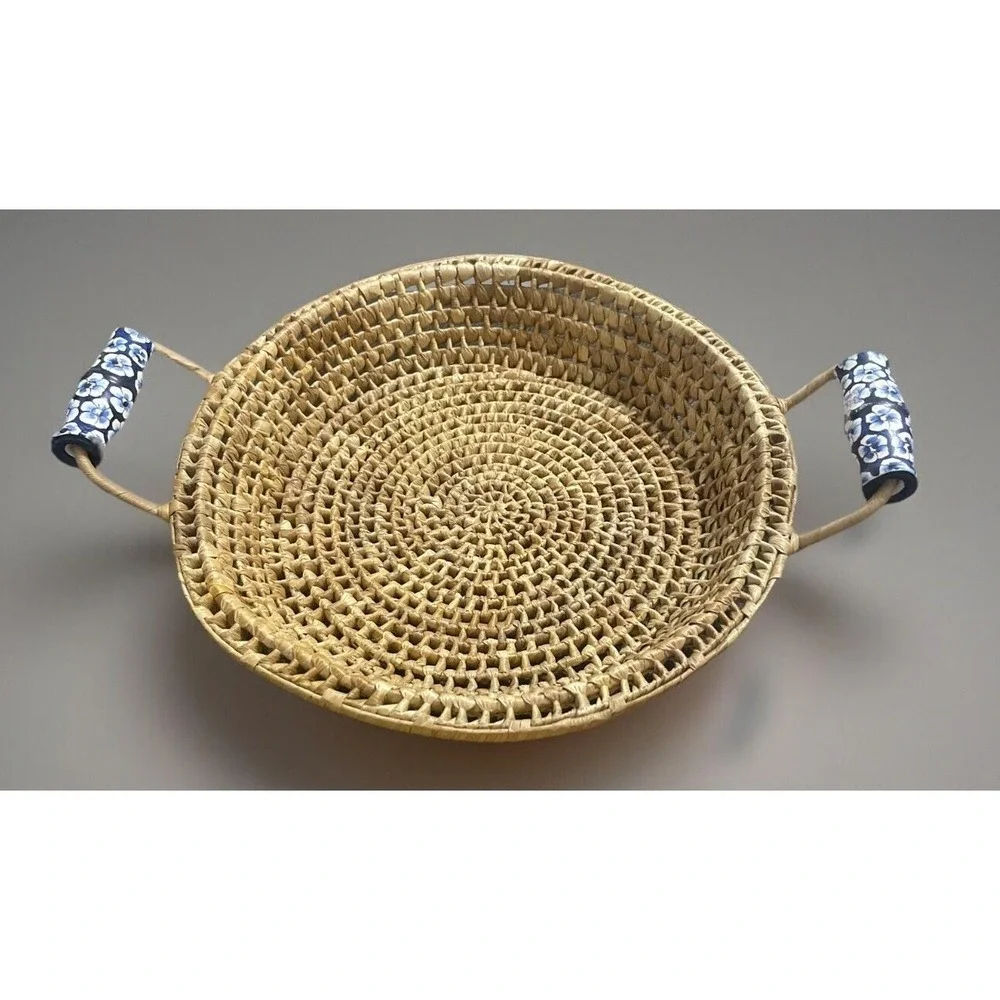 Vtg 1 Woven Wicker Basket 3 Rattan Raffia Trivet‎ Hot Pads Pot Holder Boho Decor